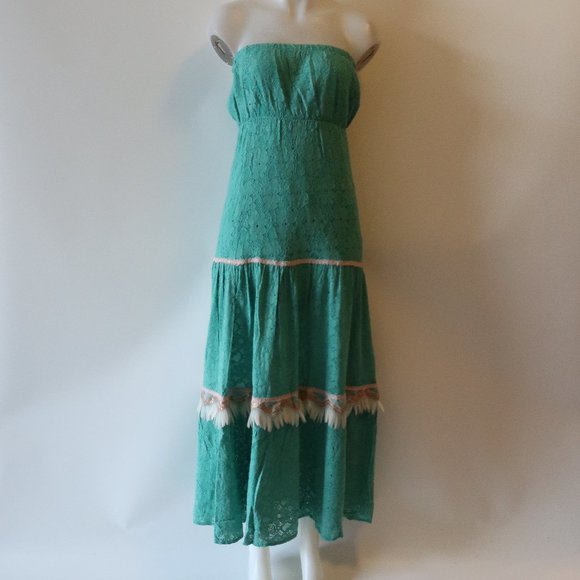 Elegant Teal Strapless Maxi Dress - Picture 1 of 12